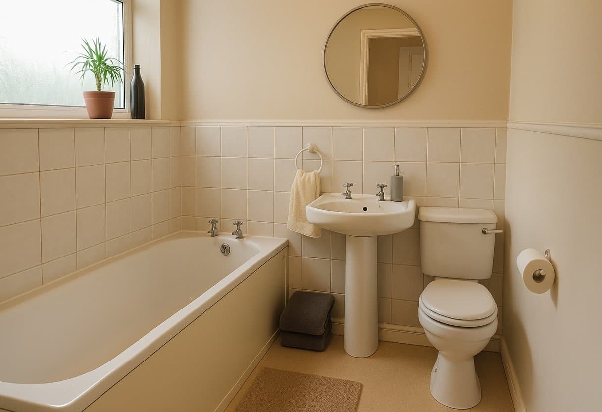 Antes — Reforma de baño por REFORMANU: de bañera y alicatado anticuado a ducha de obra con mueble suspendido y espejo retroiluminado